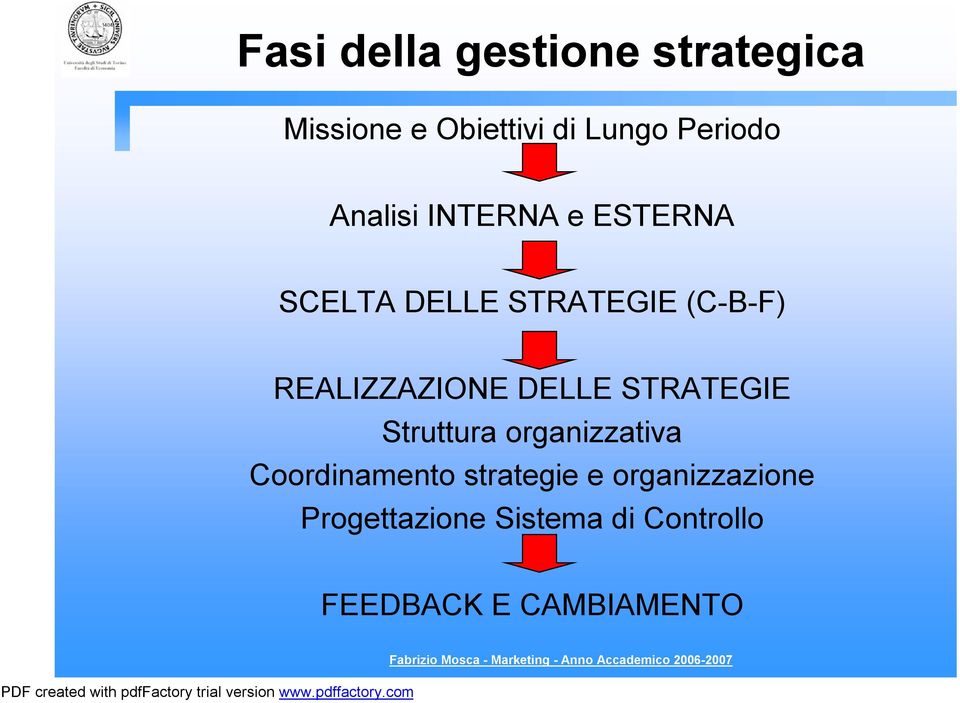 REALIZZAZIONE DELLE STRATEGIE Struttura organizzativa Coordinamento