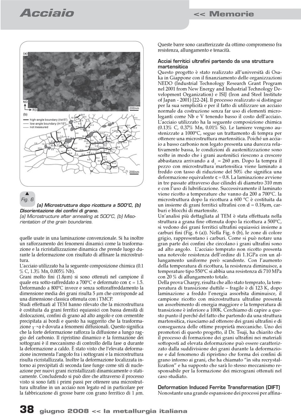 (a) Microtructure after annealing at 500 C, (b) Miorientation of the grain boundarie. quelle uate in una laminazione convenzionale.