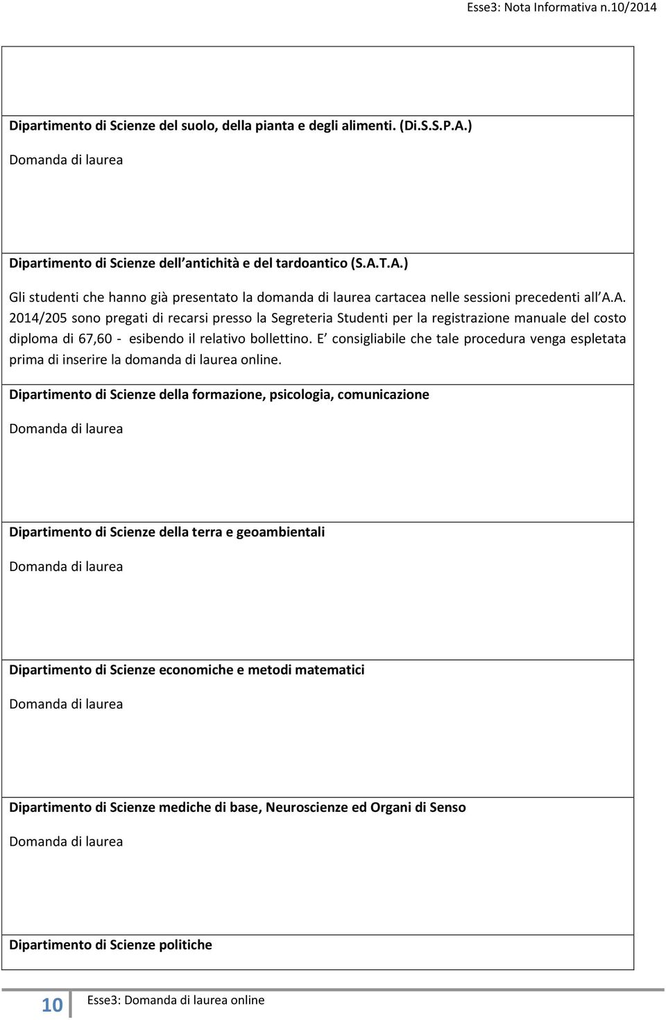 E consigliabile che tale procedura venga espletata prima di inserire la domanda di laurea online.