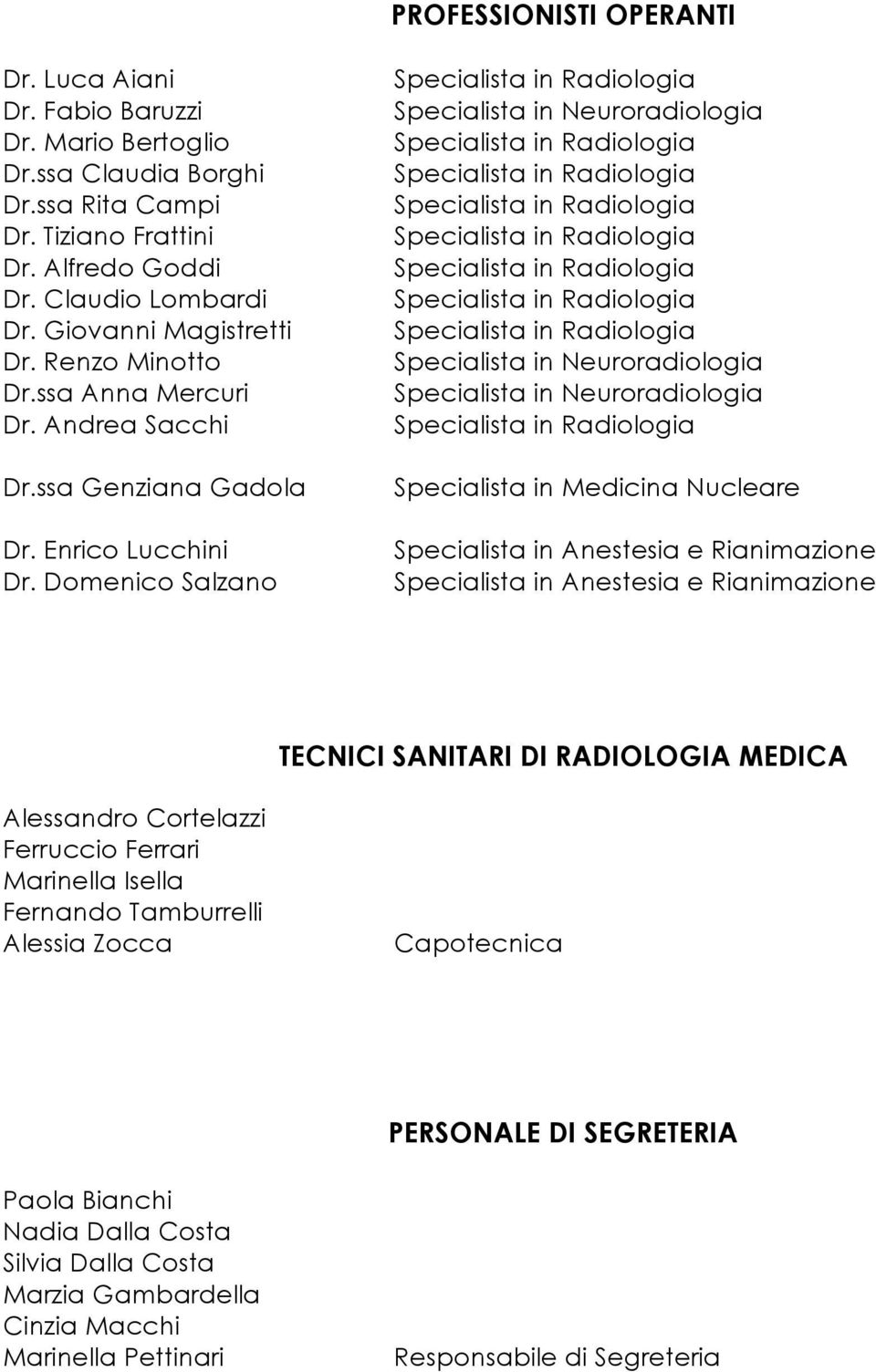Domenico Salzano Specialista in Neuroradiologia Specialista in Neuroradiologia Specialista in Neuroradiologia Specialista in Medicina Nucleare Specialista in Anestesia e Rianimazione Specialista in