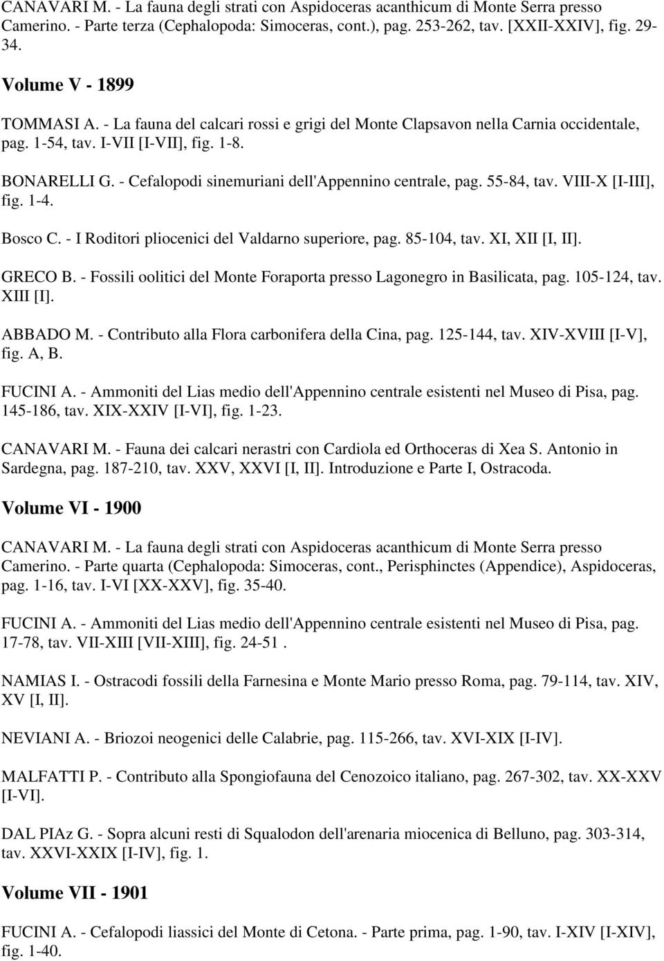 - Cefalopodi sinemuriani dell'appennino centrale, pag. 55-84, tav. VIII-X [I-III], fig. 1-4. Bosco C. - I Roditori pliocenici del Valdarno superiore, pag. 85-104, tav. XI, XII [I, II]. GRECO B.