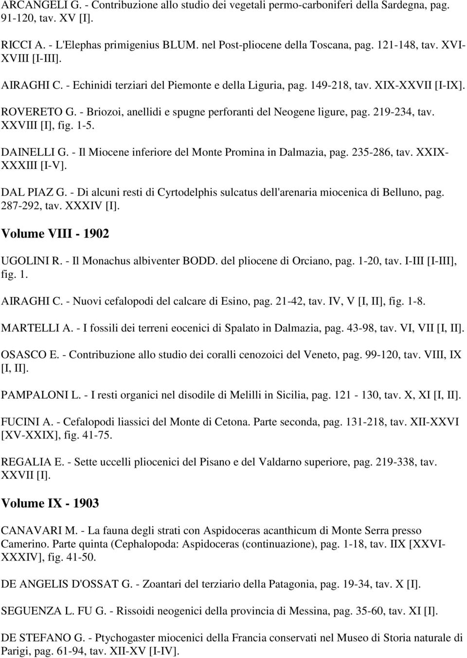 - Briozoi, anellidi e spugne perforanti del Neogene ligure, pag. 219-234, tav. XXVIII [I], fig. 1-5. DAINELLI G. - Il Miocene inferiore del Monte Promina in Dalmazia, pag. 235-286, tav.