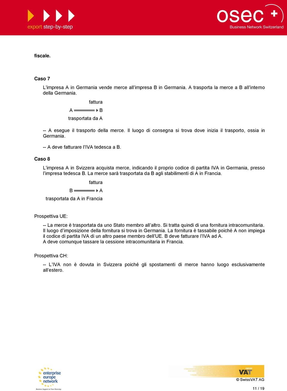 L impresa A in Svizzera acquista merce, indicando il proprio codice di partita IVA in Germania, presso l impresa tedesca B. La merce sarà trasportata da B agli stabilimenti di A in Francia.