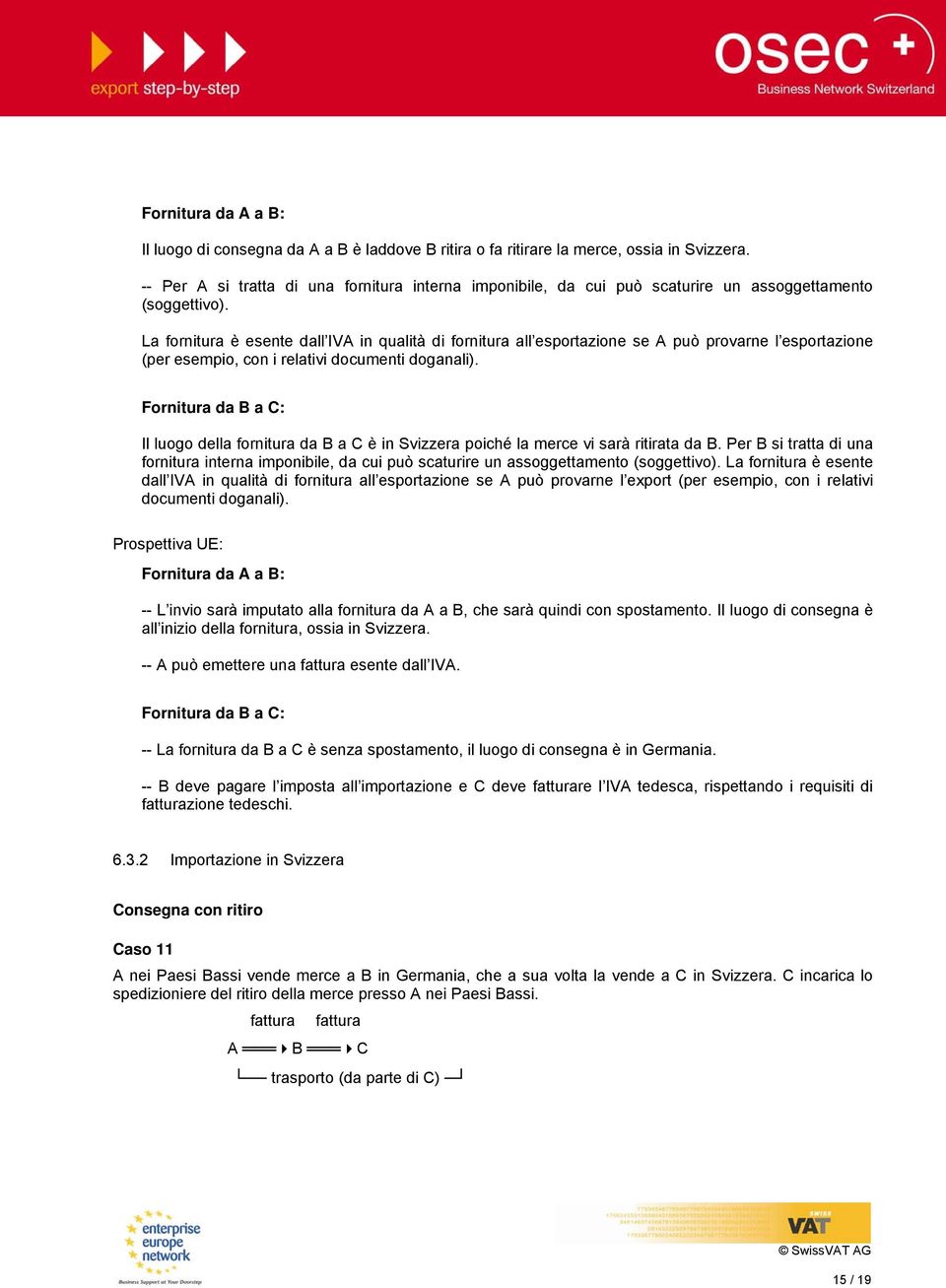 La fornitura è esente dall IVA in qualità di fornitura all esportazione se A può provarne l esportazione (per esempio, con i relativi documenti doganali).