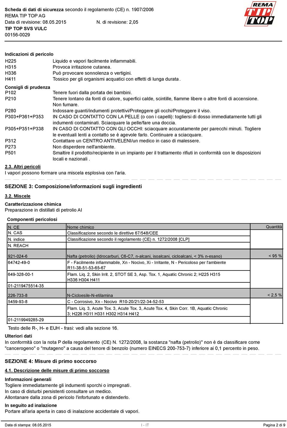 P280 Indossare guanti/indumenti protettivi/proteggere gli occhi/proteggere il viso.