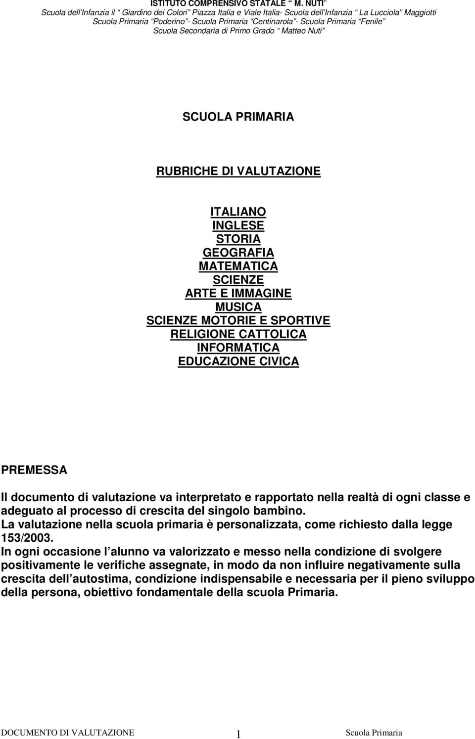 La valutazione nella scuola primaria è personalizzata, come richiesto dalla legge 13/2003.