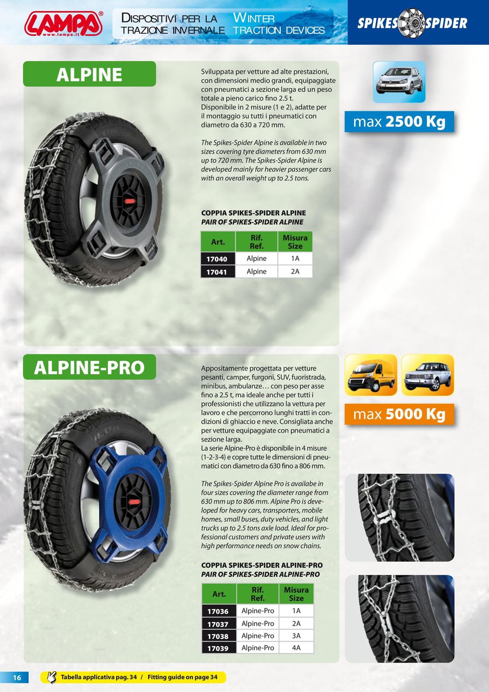 The Spikes-Spider Alpine is available in two sizes covering tyre diameters from 630 mm up to 720 mm.