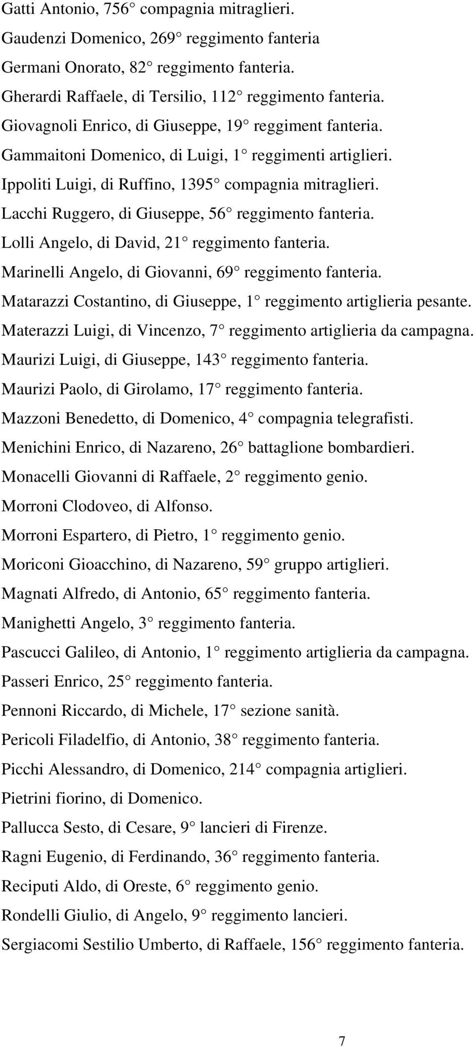 Lacchi Ruggero, di Giuseppe, 56 reggimento fanteria. Lolli Angelo, di David, 21 reggimento fanteria. Marinelli Angelo, di Giovanni, 69 reggimento fanteria.