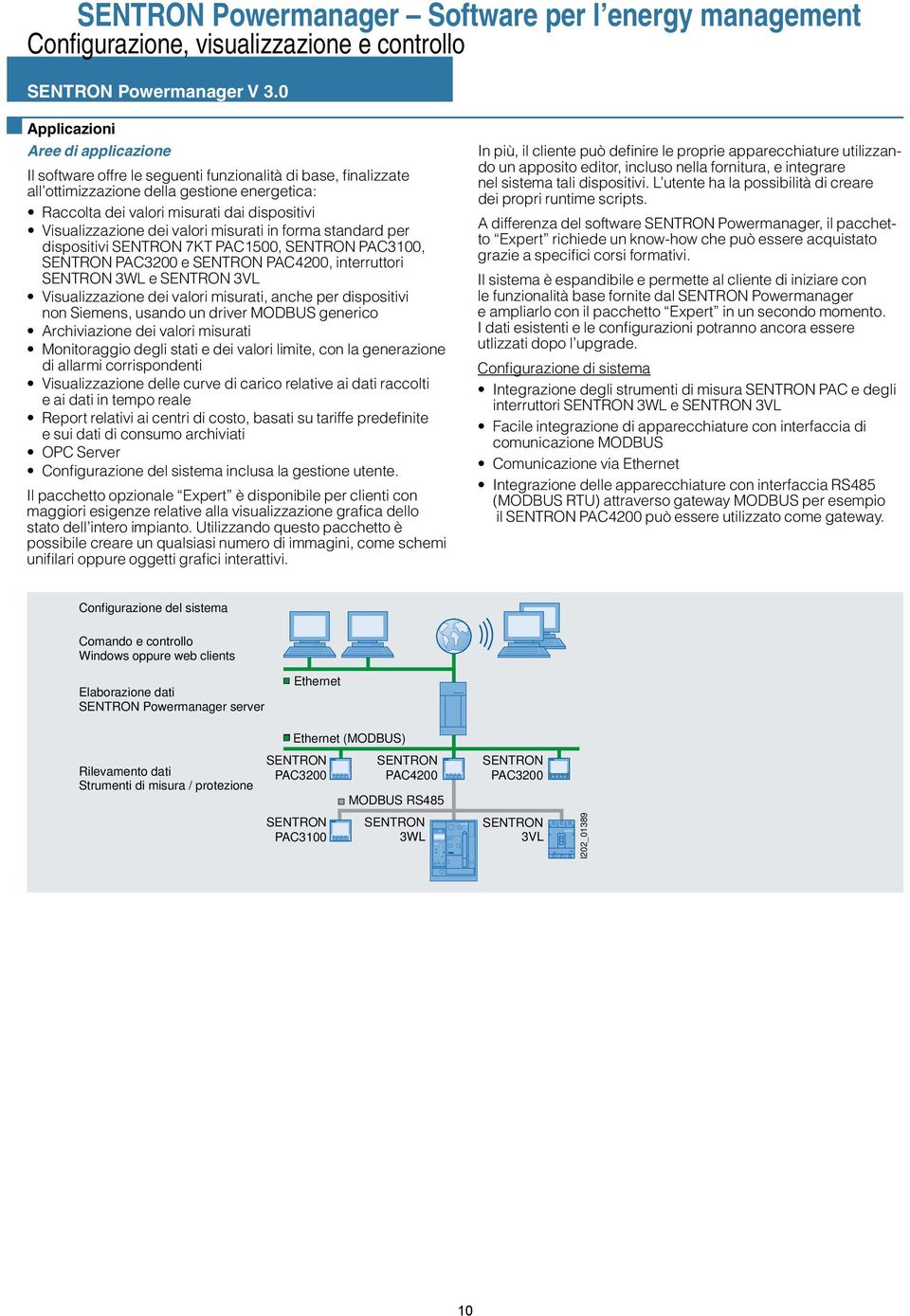 Visualizzazione dei valori misurati in forma standard per dispositivi 7KT PAC100, PAC3100, e PAC4200, interruttori 3WL e 3VL Visualizzazione dei valori misurati, anche per dispositivi non Siemens,