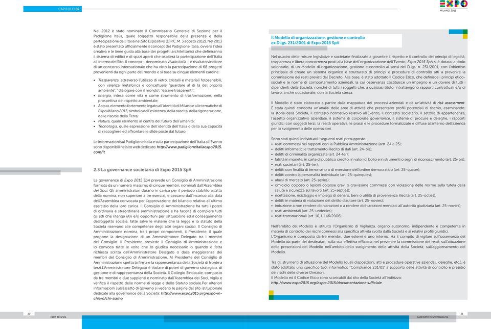 Nel 2013 è stato presentato ufficialmente il concept del Padiglione Italia, ovvero l idea creativa e le linee guida alla base dei progetti architettonici che definiranno il sistema di edifici e di