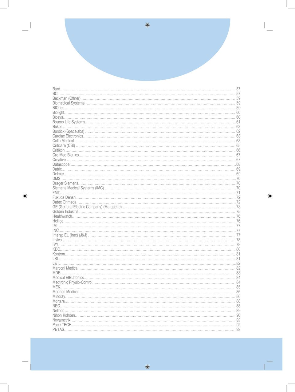 . 71 Fukuda Denshi 72 Datex Ohmeda 72 GE (General Electric Company) (Marquette). 73 Golden Industrial 75 Healthwatch 76 Hellige.. 76 IMI 77 INC 77 Intersp EL (Irex) (J&J).. 77 Invivo 78 IVY 78 KDC.