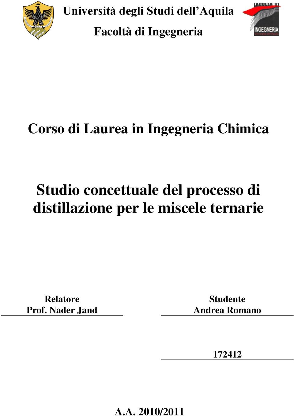 del processo di distillazione per le miscele ternarie