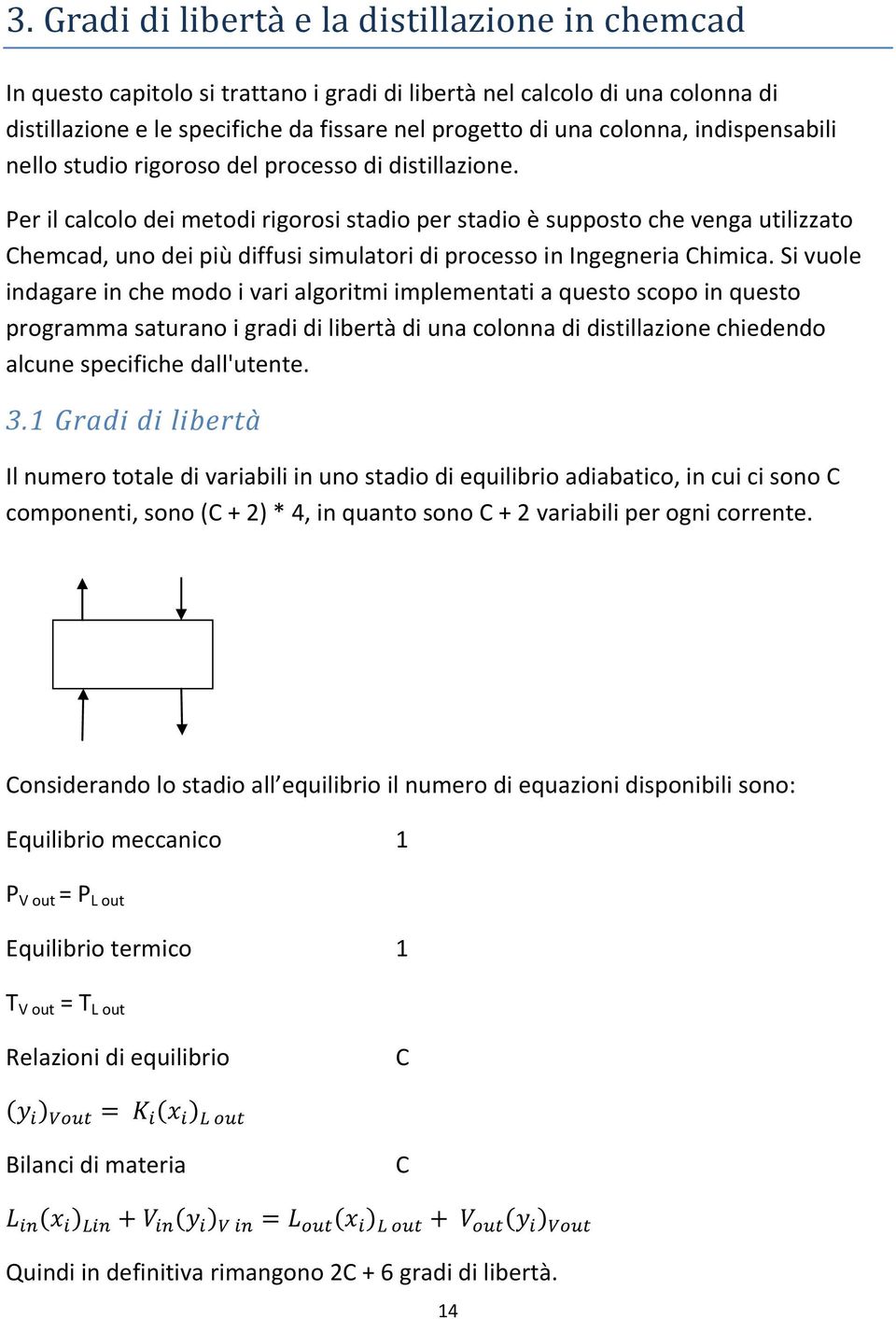 Per il calcolo dei metodi rigorosi stadio per stadio è supposto che venga utilizzato Chemcad, uno dei più diffusi simulatori di processo in Ingegneria Chimica.