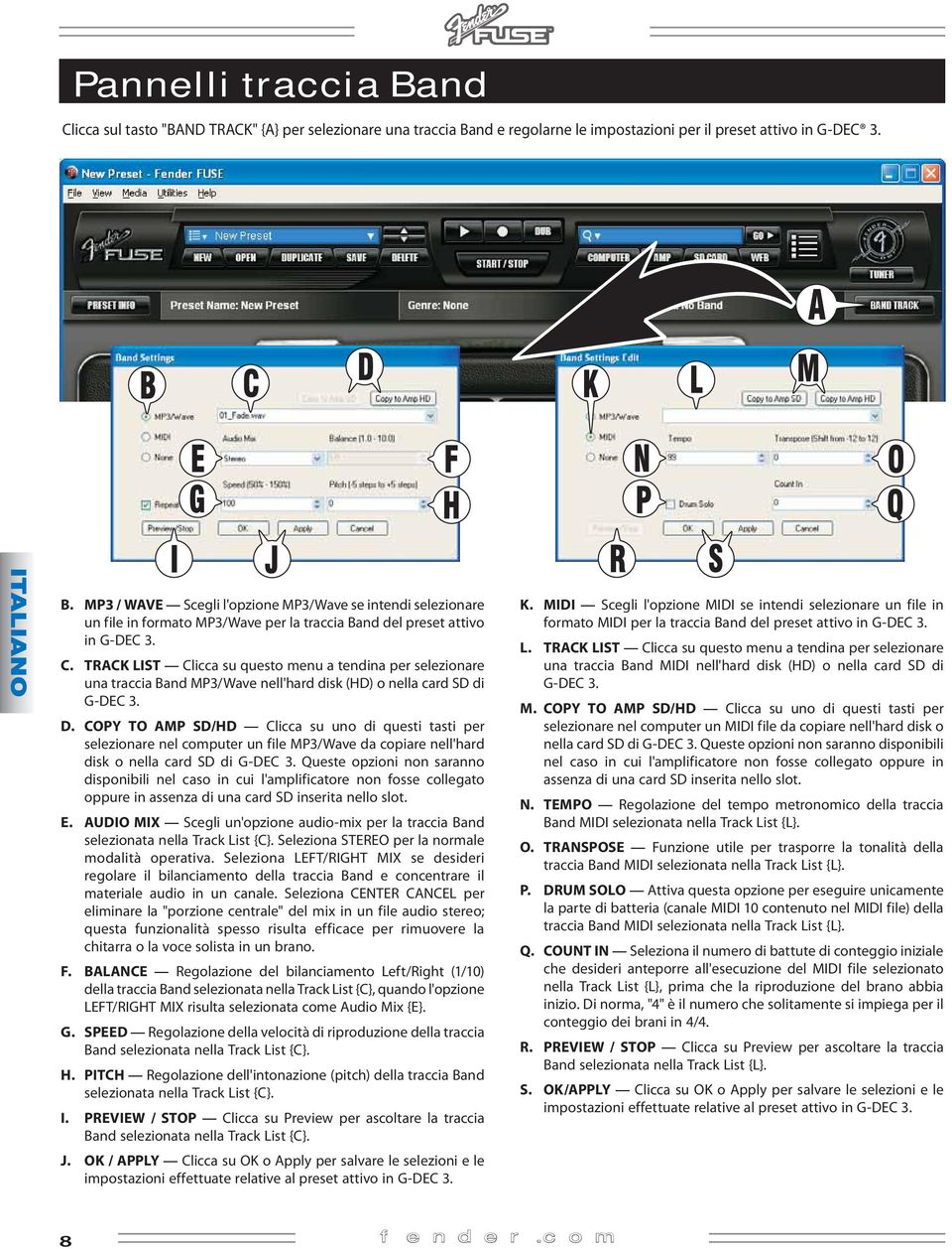 COPY TO AMP SD/HD Clicca su uno di questi tasti per selezionare nel computer un file MP3/Wave da copiare nell'hard disk o nella card SD di G-DEC 3.