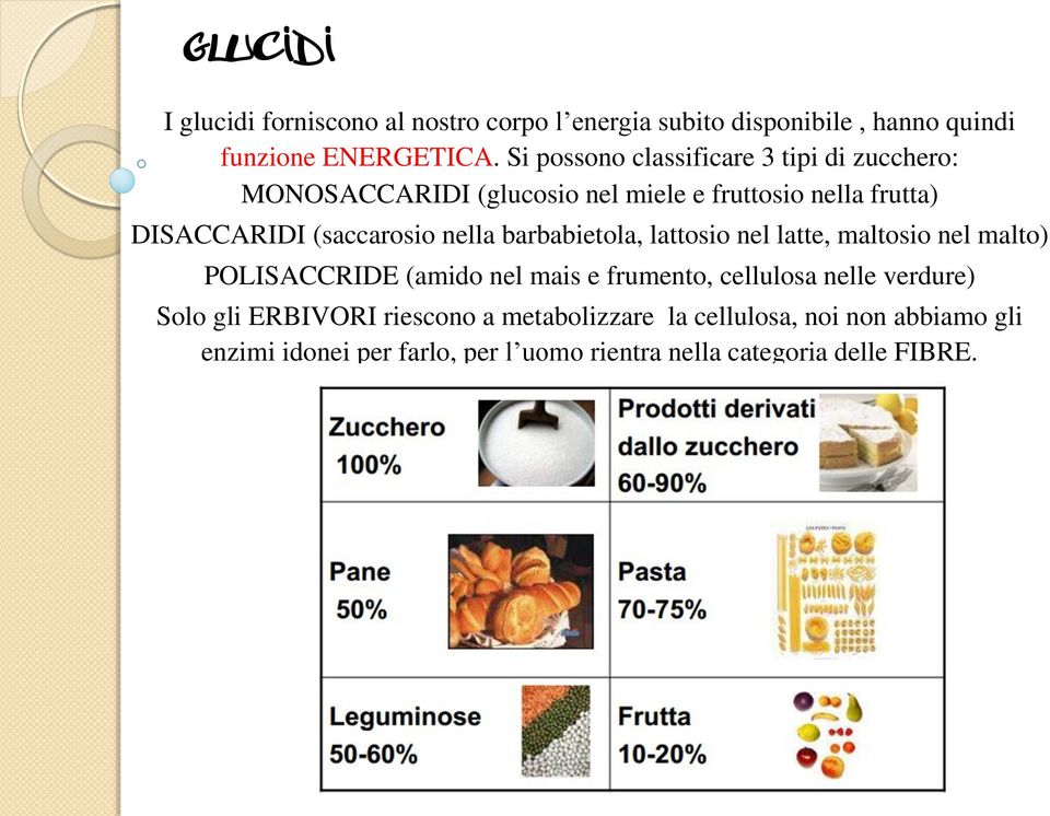 nella barbabietola, lattosio nel latte, maltosio nel malto) POLISACCRIDE (amido nel mais e frumento, cellulosa nelle verdure)