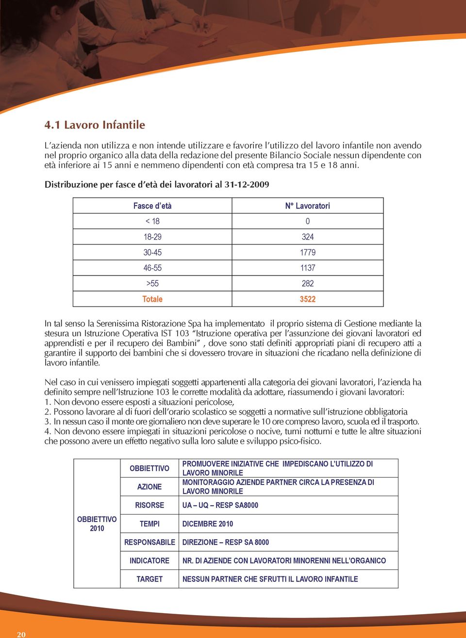 utilizzo del lavoro infantile non avendo nel organico proprio alla 4.