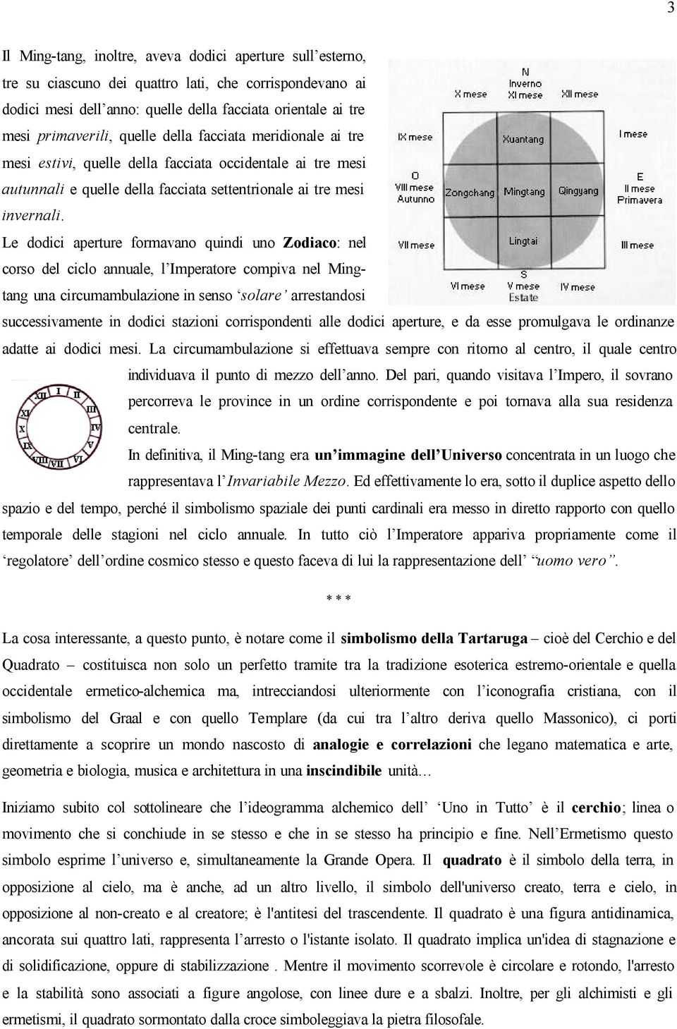 Le dodici aperture formavano quindi uno Zodiaco: nel corso del ciclo annuale, l Imperatore compiva nel Mingtang una circumambulazione in senso solare arrestandosi successivamente in dodici stazioni