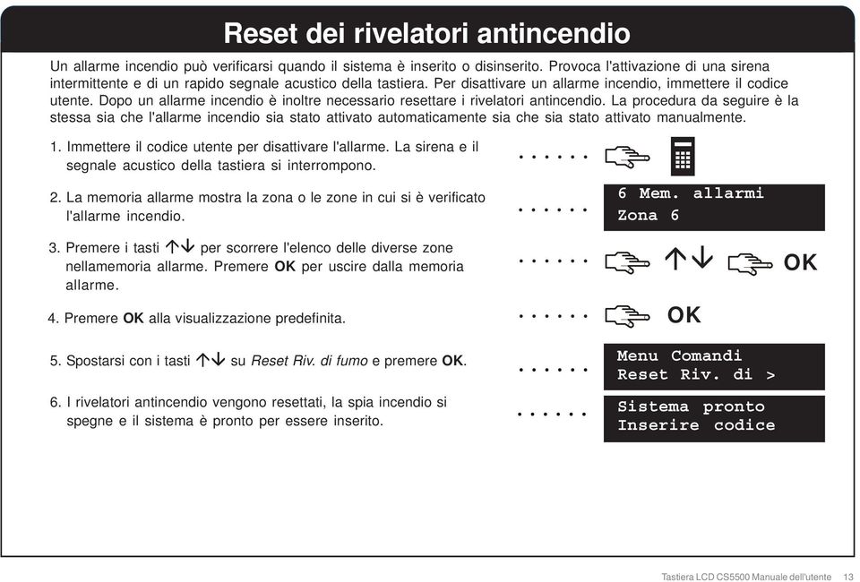 Dopo un allarme incendio è inoltre necessario resettare i rivelatori antincendio.