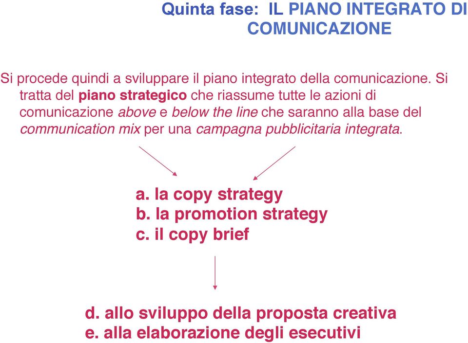 Si tratta del piano strategico che riassume tutte le azioni di comunicazione above e below the line che saranno