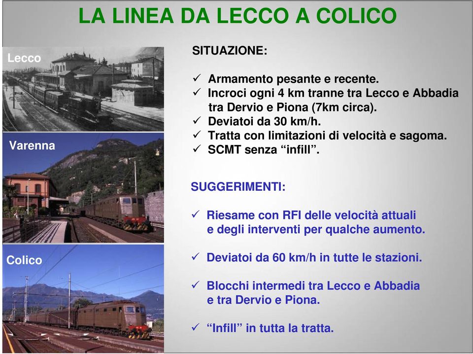 Tratta con limitazioni di velocità e sagoma. SCMT senza infill.