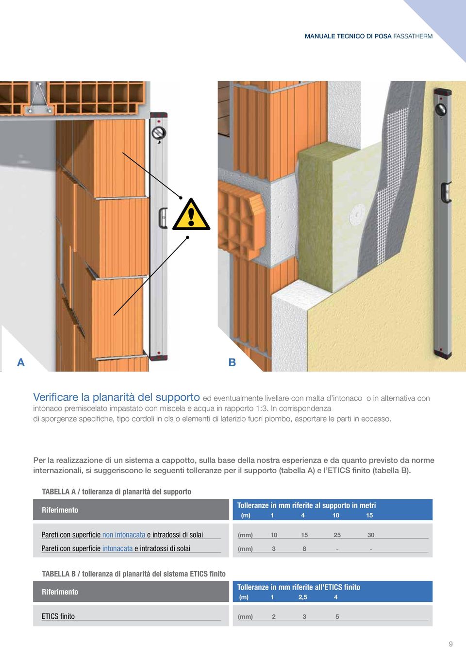 Per la realizzazione di un sistema a cappotto, sulla base della nostra esperienza e da quanto previsto da norme internazionali, si suggeriscono le seguenti tolleranze per il supporto (tabella A) e l