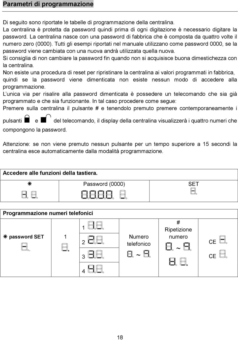 viene cambiata con una nuova andrà utilizzata quella nuova Si consiglia di non cambiare la password fin quando non si acquisisce buona dimestichezza con la centralina Non esiste una procedura di