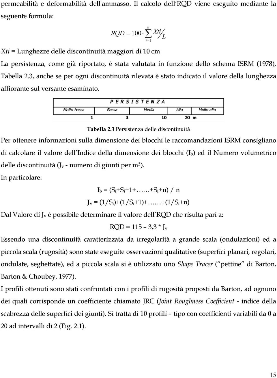 funzione dello schema ISRM (1978), Tabella 2.