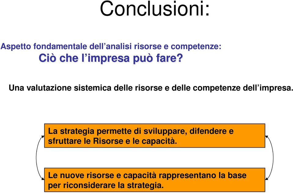 Una valutazione sistemica delle risorse e delle competenze dell impresa.