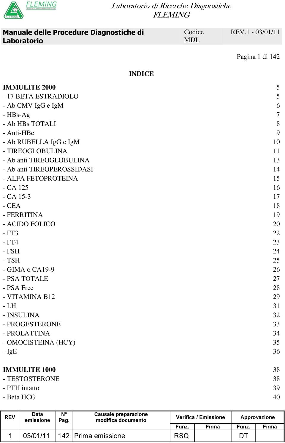 CA19-9 26 - PSA TOTALE 27 - PSA Free 28 - VITAMINA B12 29 - LH 31 - INSULINA 32 - PROGESTERONE 33 - PROLATTINA 34 - OMOCISTEINA (HCY) 35 - IgE 36 IMMULITE 1000 38 - TESTOSTERONE 38 -