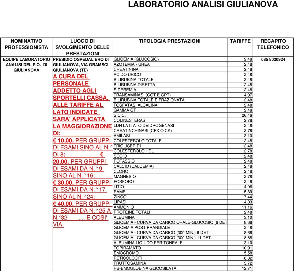 16; 30,00, PER GRUPPI DI ESAMI DA N. 17 SINO AL N. 24; 40,00, PER GRUPPI DI ESAMI DA N. 25 A N. 32... E COSI' VIA.