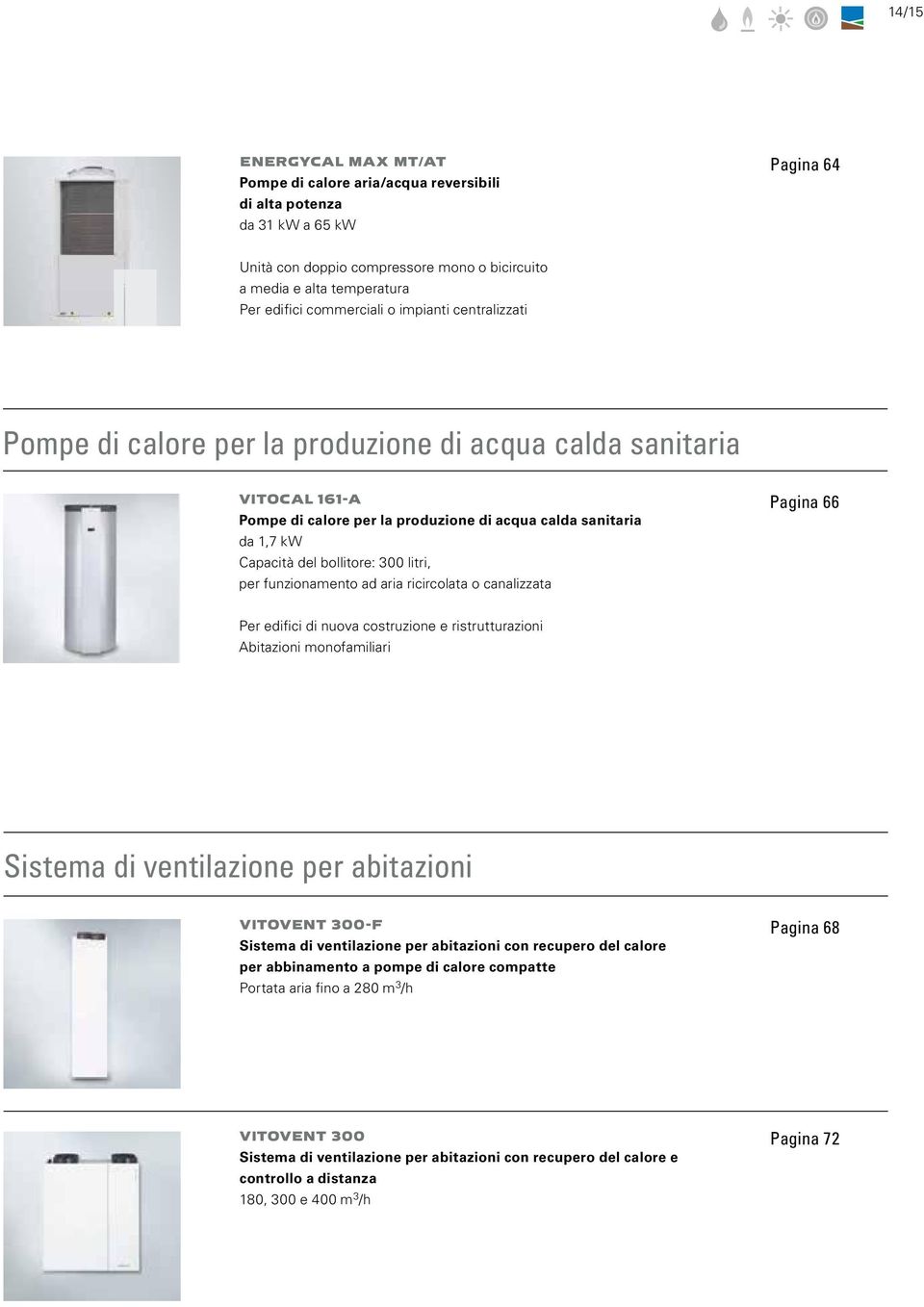 per funzionamento ad aria ricircolata o canalizzata Pagina 66 Per edifici di nuova costruzione e ristrutturazioni Abitazioni monofamiliari Sistema di ventilazione per abitazioni VITOVENT 300-F