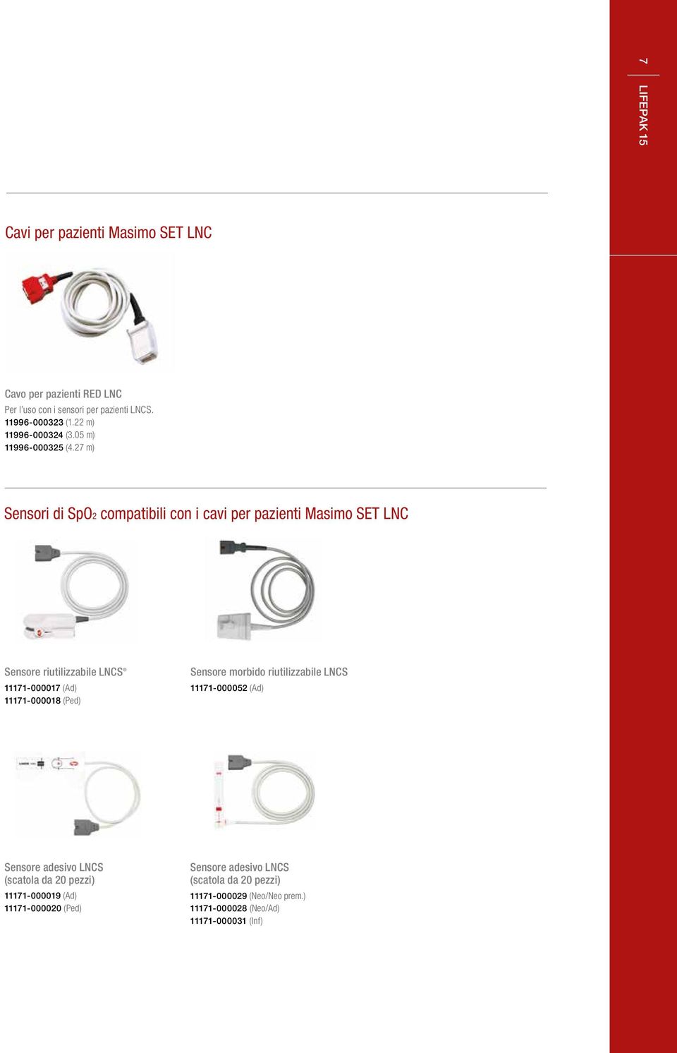 27 m) Sensori di SpO2 compatibili con i cavi per pazienti Masimo SET LNC Sensore riutilizzabile LNCS 11171-000017 (Ad) 11171-000018 (Ped)