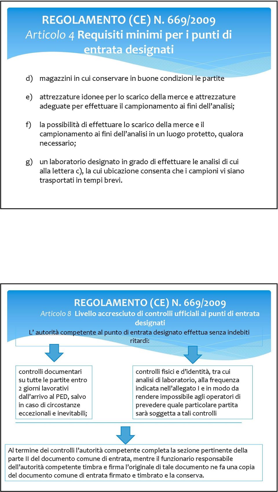 adeguate per effettuare il campionamento ai fini dell analisi; f) la possibilità di effettuare lo scarico della merce e il campionamento ai fini dell analisi in un luogo protetto, qualora necessario;