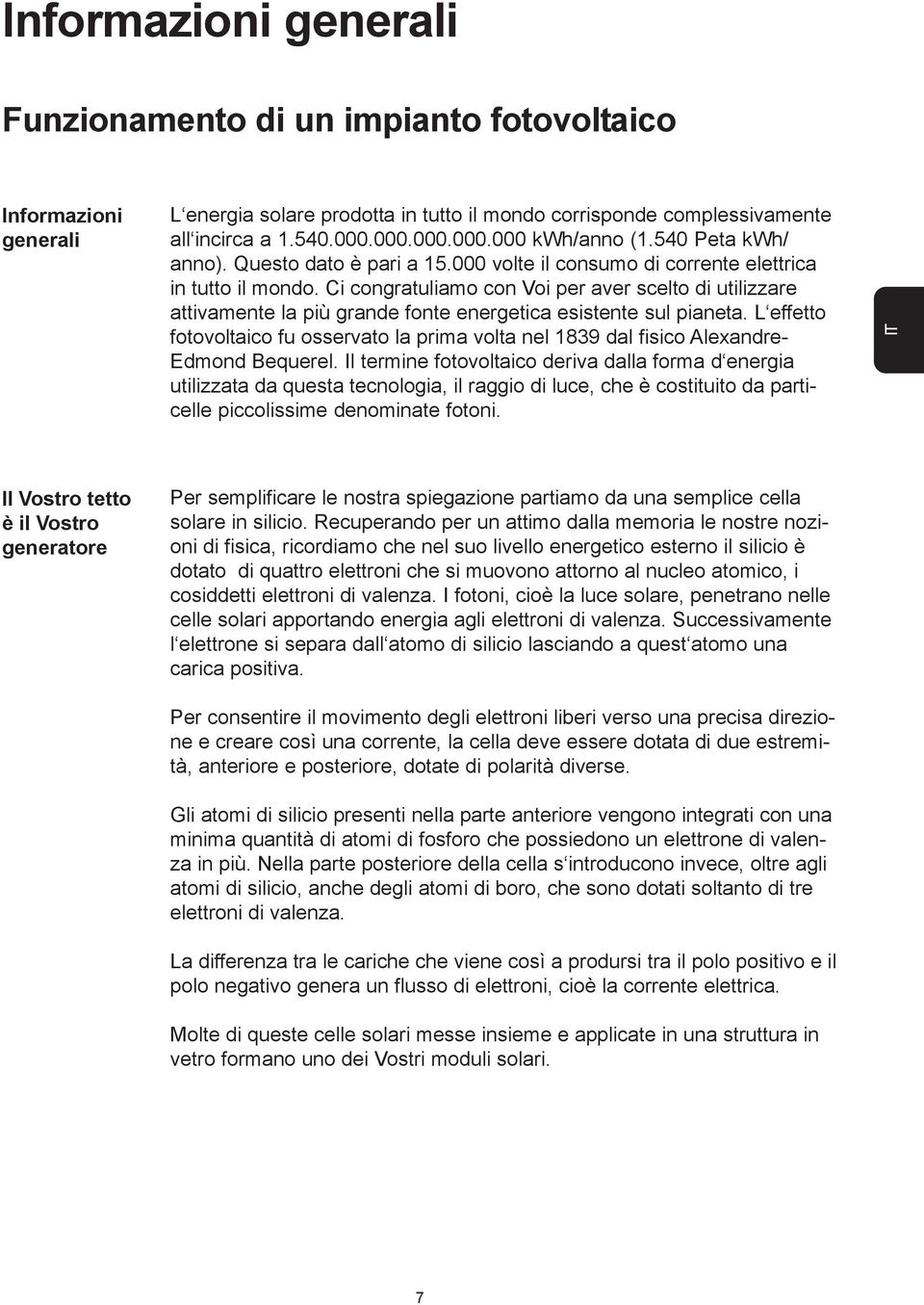 Ci congratuliamo con Voi per aver scelto di utilizzare attivamente la più grande fonte energetica esistente sul pianeta.