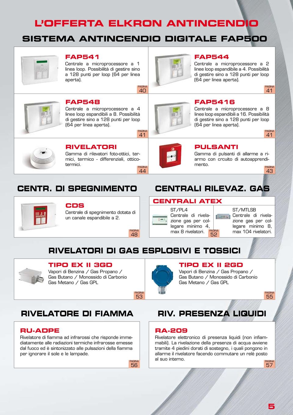 RIVELATORI Gamma di rilevatori foto-ottici, termici, termico - differenziali, otticotermici. PAGINA 40 PAGINA 41 PAGINA 44 FAP544 Centrale a microprocessore a 2 linee loop espandibile a 4.