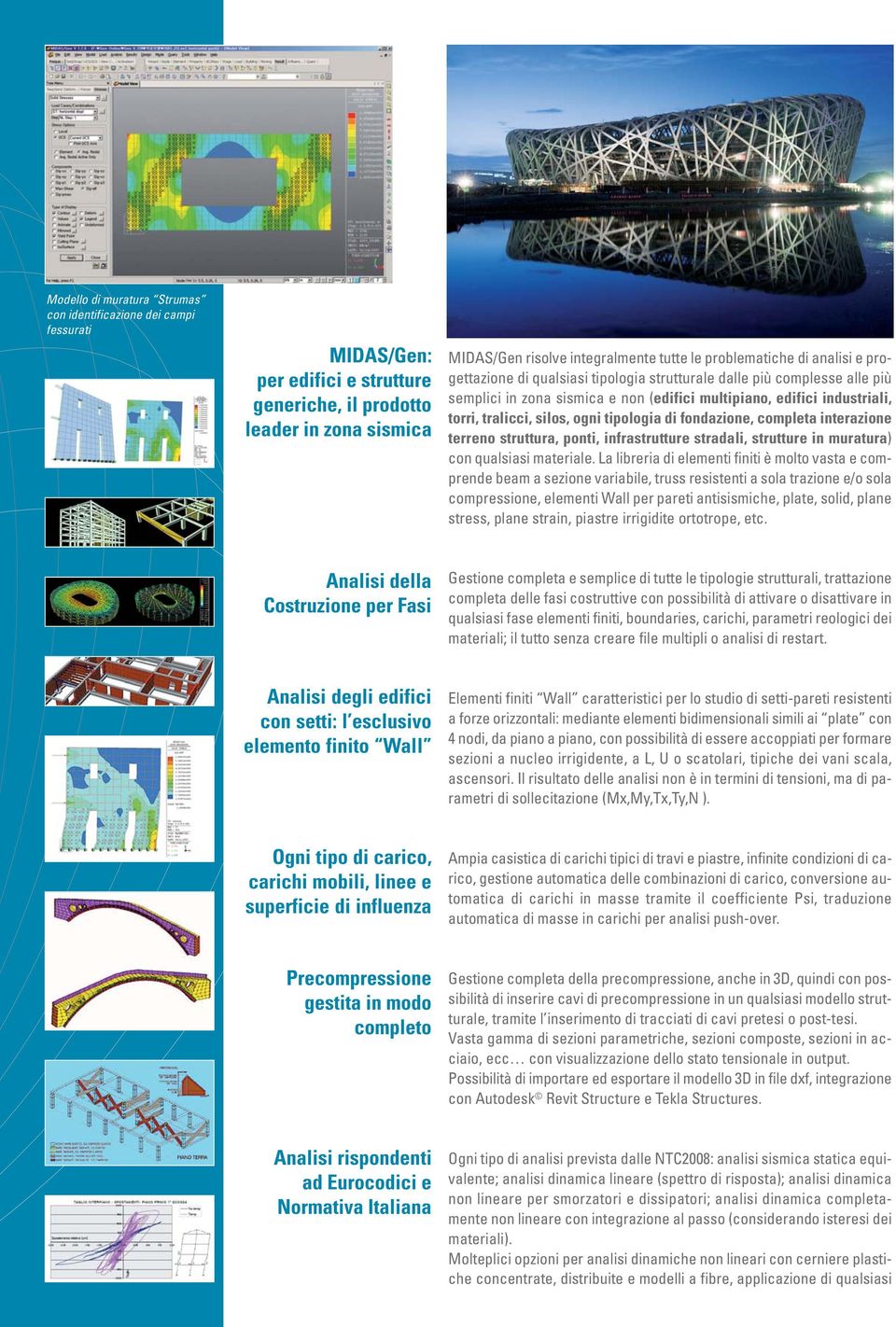 silos, ogni tipologia di fondazione, completa interazione terreno struttura, ponti, infrastrutture stradali, strutture in muratura) con qualsiasi materiale.