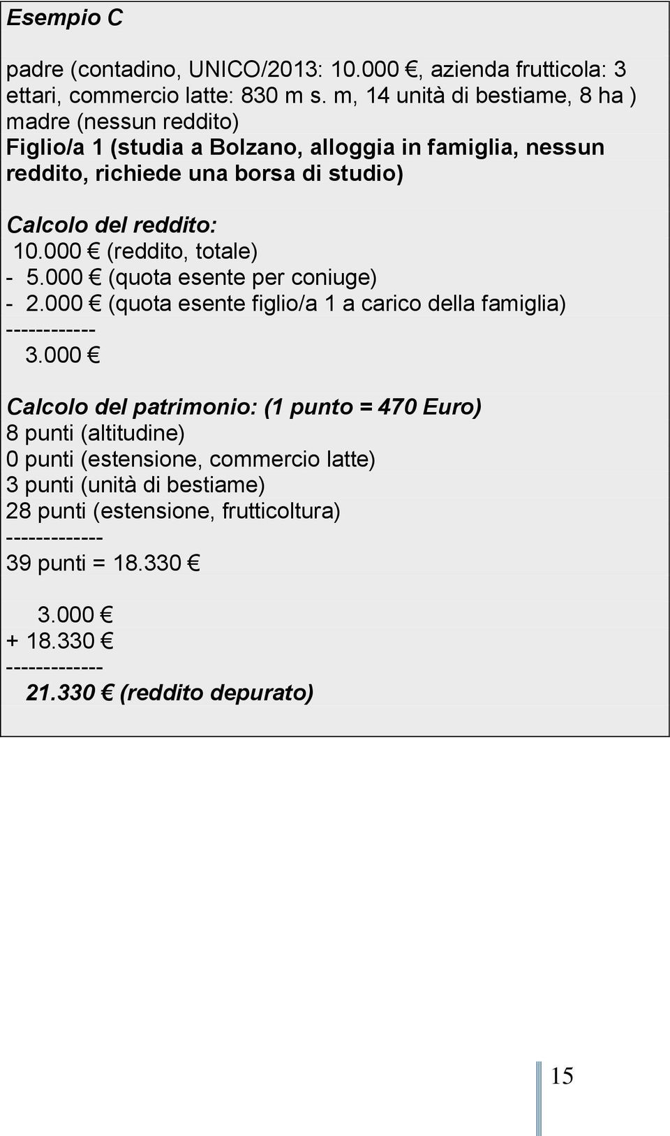 reddito: 10.000 (reddito, totale) - 5.000 (quota esente per coniuge) - 2.000 (quota esente figlio/a 1 a carico della famiglia) ------------ 3.