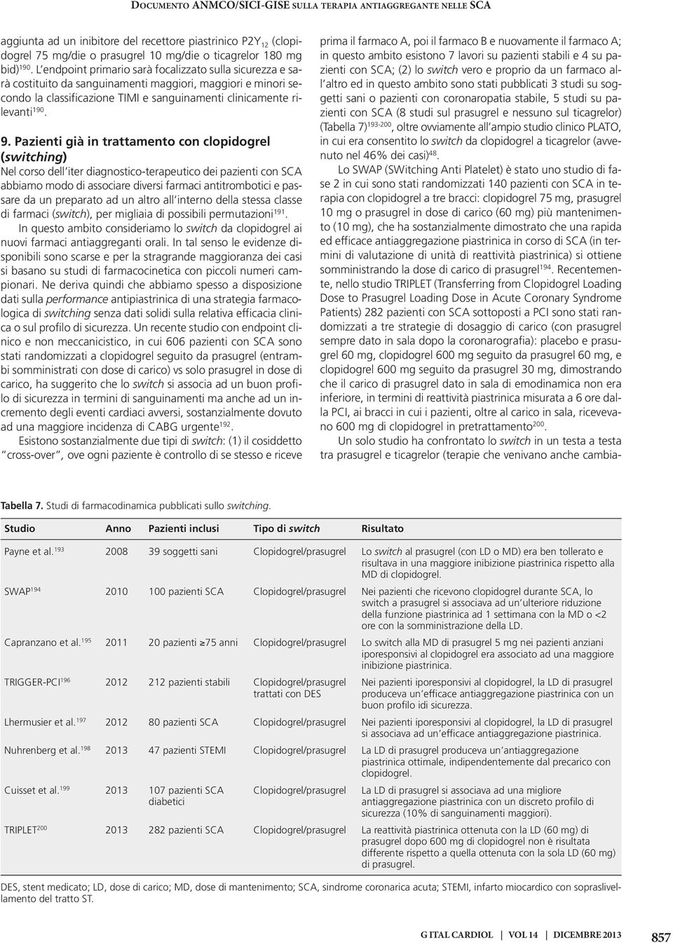 Pazienti già in trattamento con clopidogrel (switching) Nel corso dell iter diagnostico-terapeutico dei pazienti con SCA abbiamo modo di associare diversi farmaci antitrombotici e passare da un