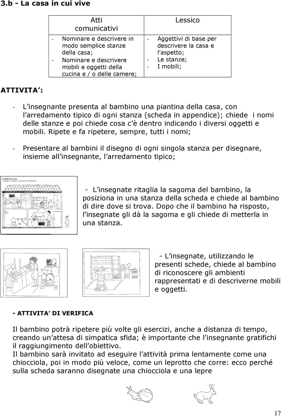 appendice); chiede i nomi delle stanze e poi chiede cosa c è dentro indicando i diversi oggetti e mobili.