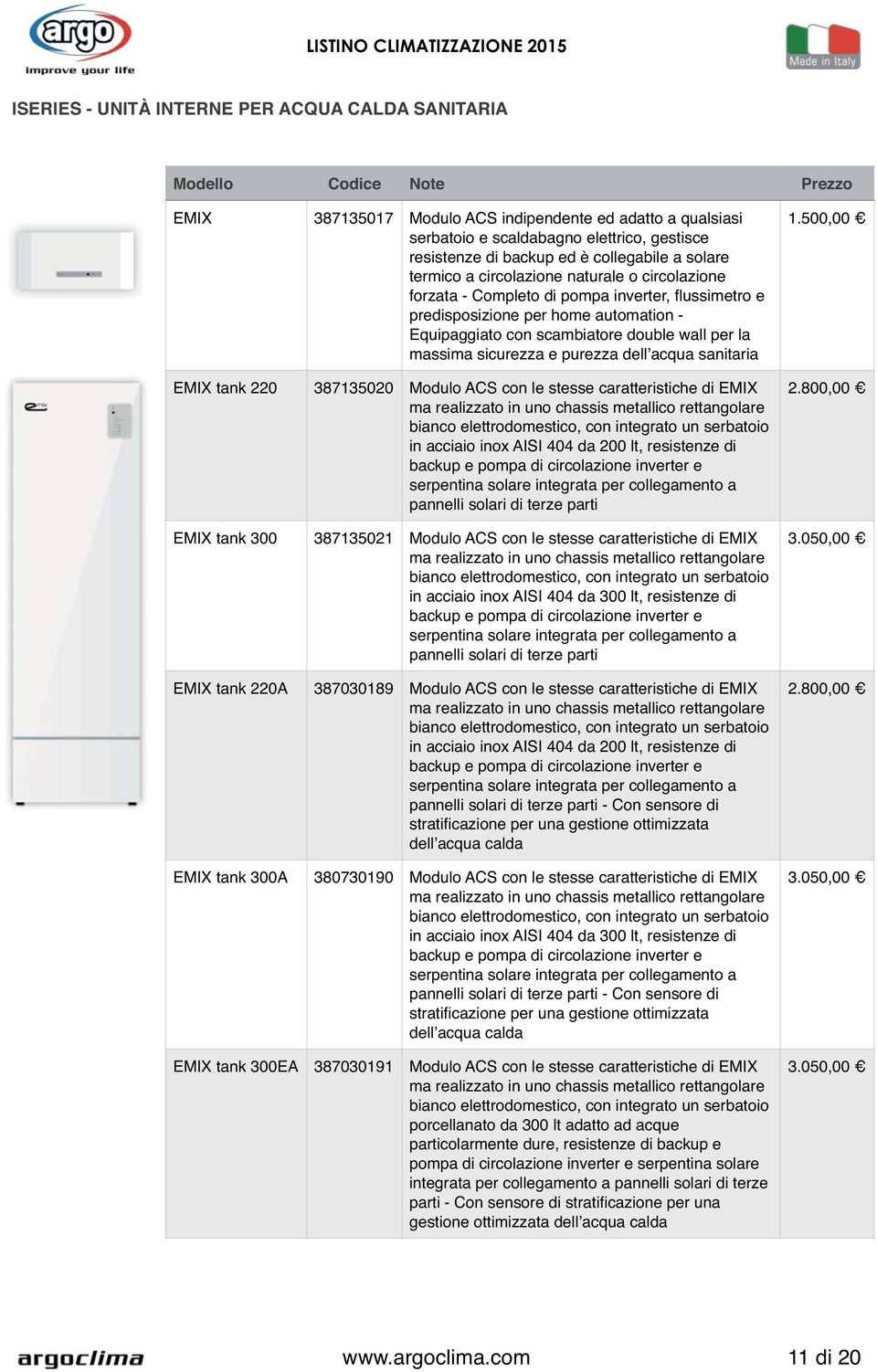 double wall per la massima sicurezza e purezza dell acqua sanitaria EMIX tank 220 387135020 Modulo ACS con le stesse caratteristiche di EMIX ma realizzato in uno chassis metallico rettangolare bianco