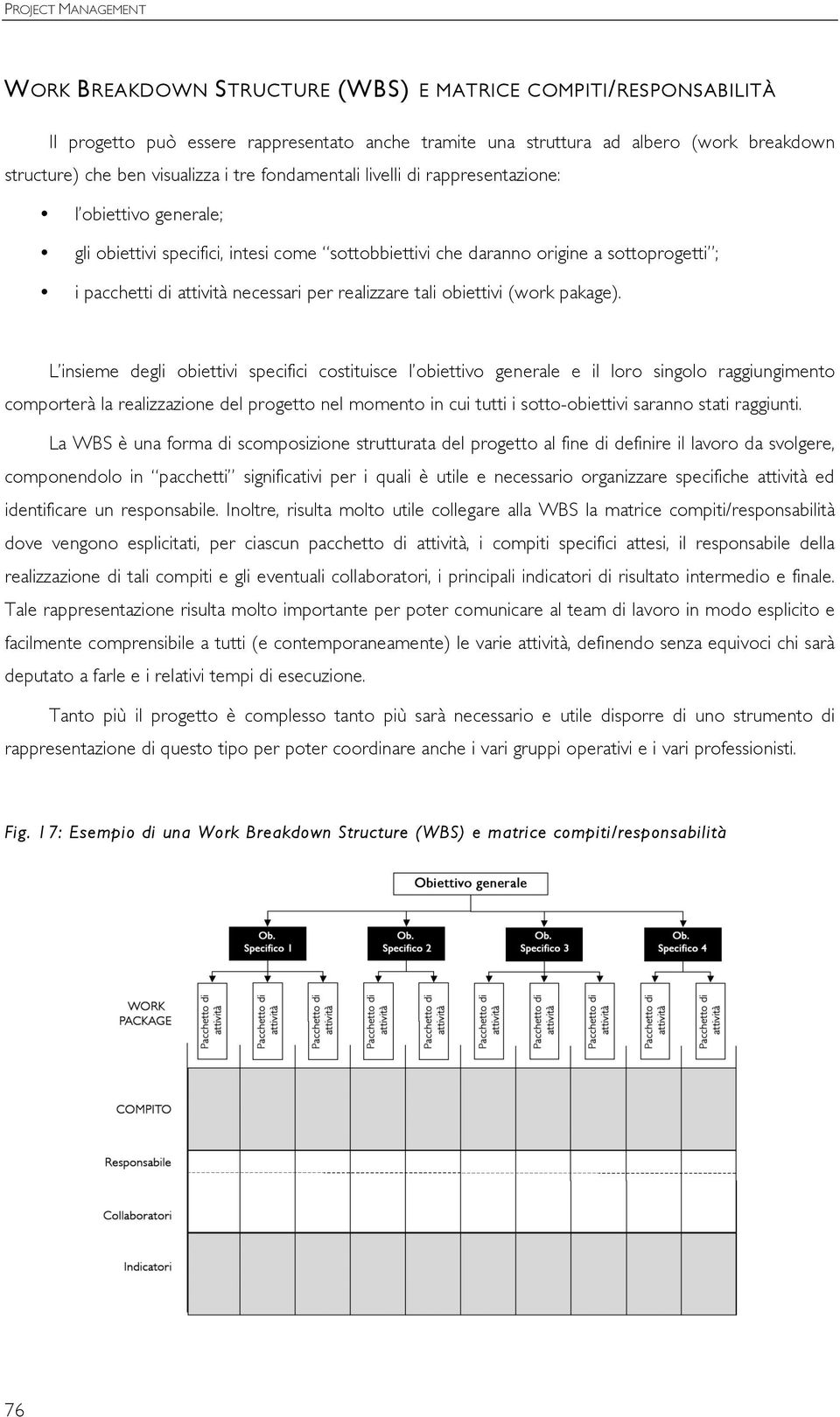 necessari per realizzare tali obiettivi (work pakage).