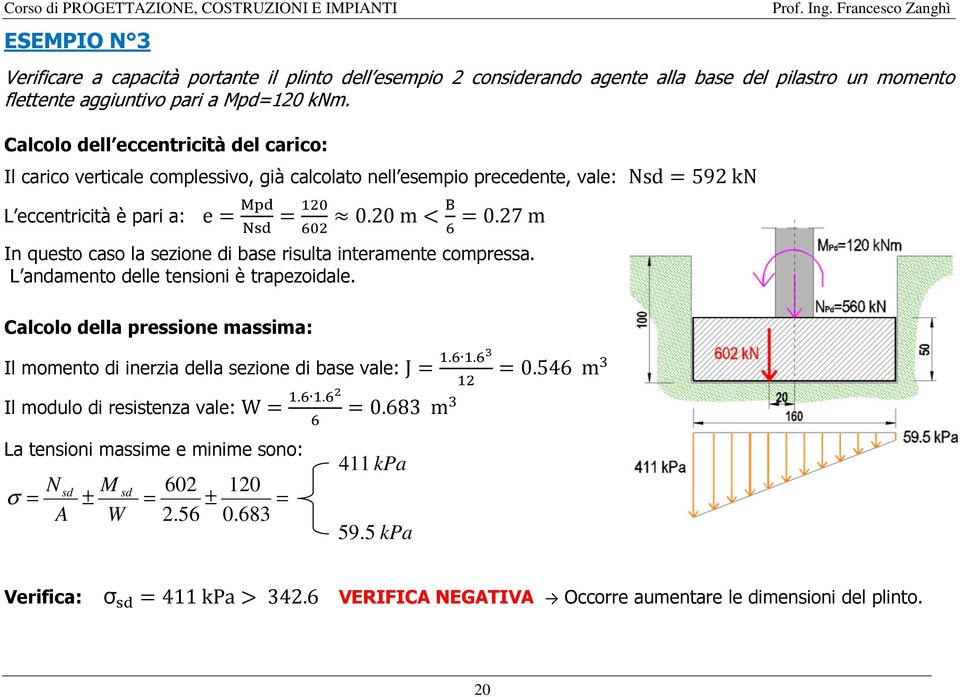 27 m In questo caso la sezione di base risulta interamente compressa. L andamento delle tensioni è trapezoidale.