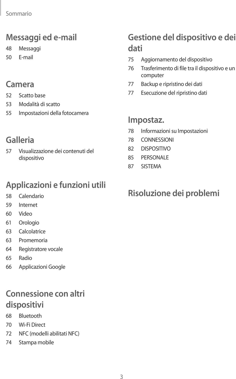 dati 75 Aggiornamento del dispositivo 76 Trasferimento di file tra il dispositivo e un computer 77 Backup e ripristino dei dati 77 Esecuzione del ripristino dati Impostaz.