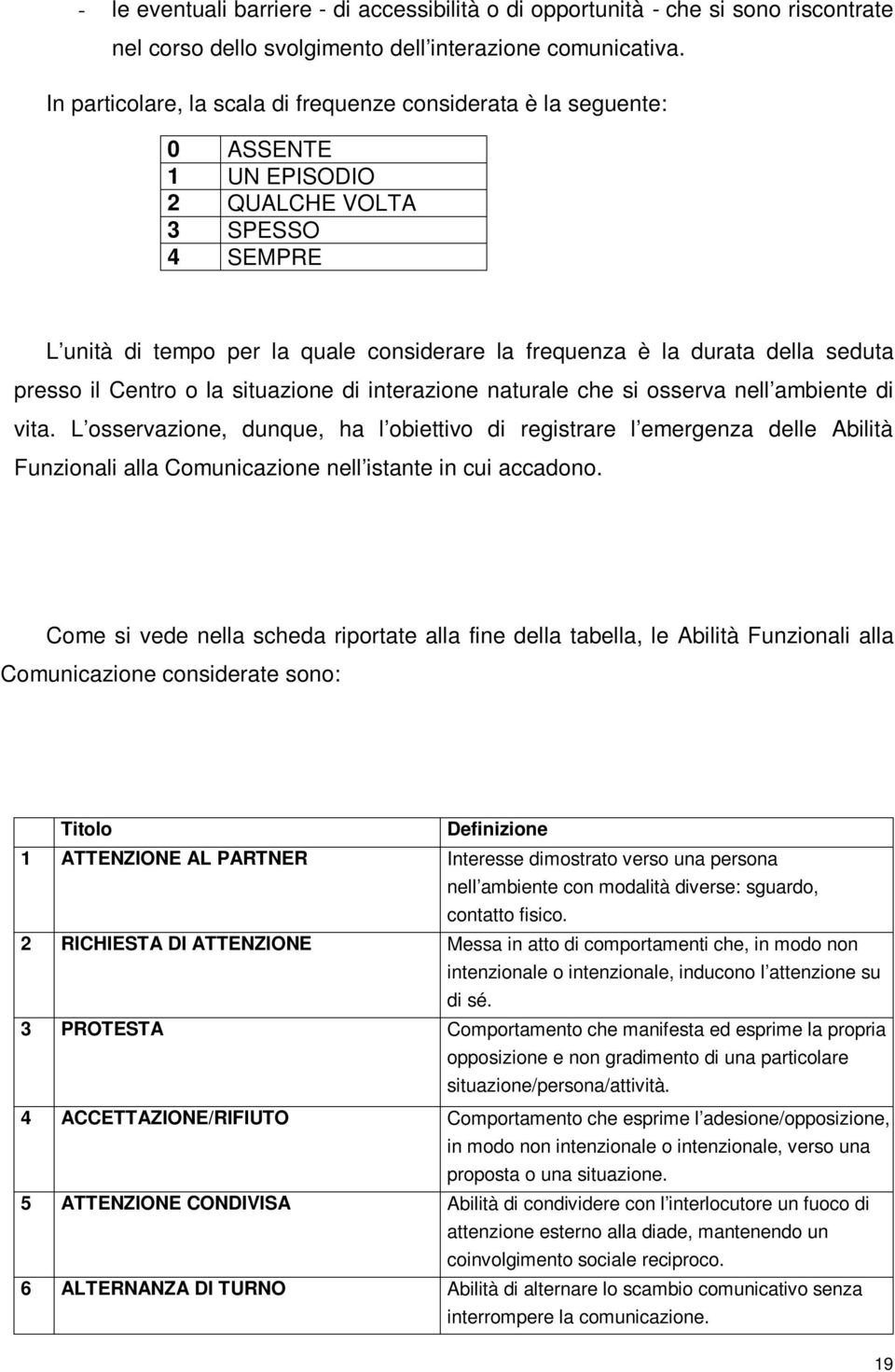 seduta presso il Centro o la situazione di interazione naturale che si osserva nell ambiente di vita.