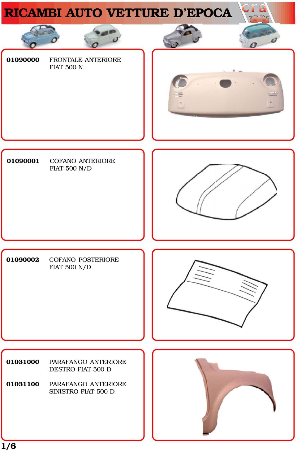 500 N/D 01031000 PARAFANGO ANTERIORE DESTRO FIAT 500 D