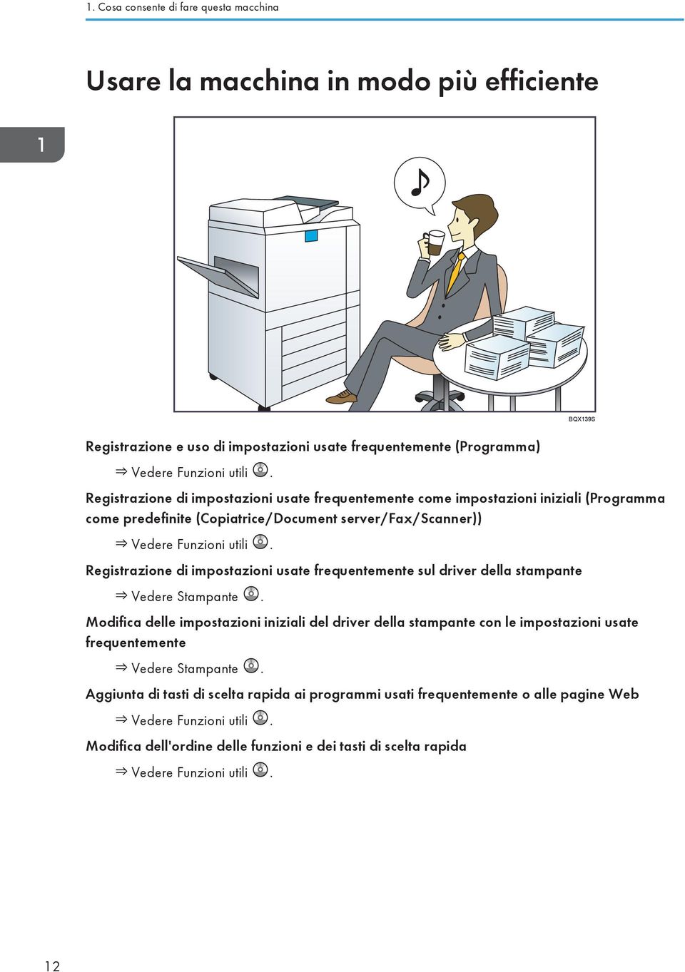 Registrazione di impostazioni usate frequentemente sul driver della stampante Vedere Stampante.