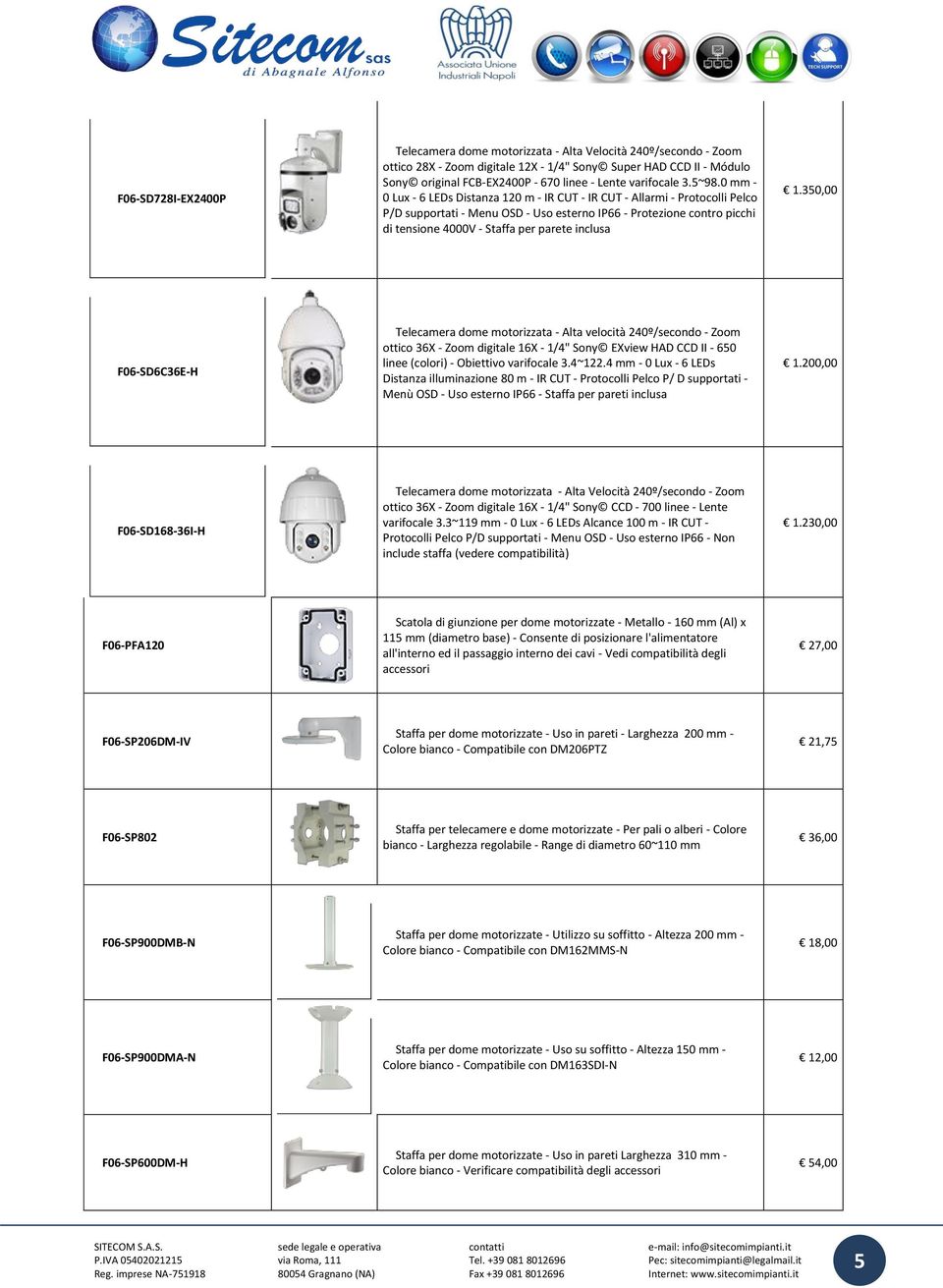 0 mm - 0 Lux - 6 LEDs Distanza 120 m - IR CUT - IR CUT - Allarmi - Protocolli Pelco P/D supportati - Menu OSD - Uso esterno IP66 - Protezione contro picchi di tensione 4000V - Staffa per parete