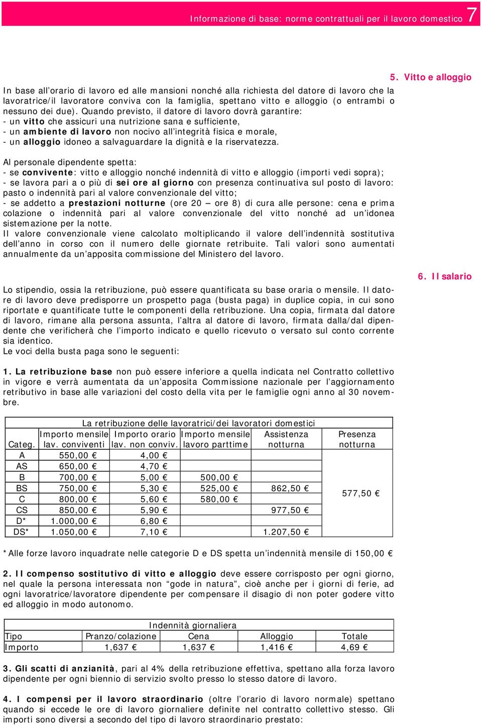 Quando previsto, il datore di lavoro dovrà garantire: - un vitto che assicuri una nutrizione sana e sufficiente, - un ambiente di lavoro non nocivo all integrità fisica e morale, - un alloggio idoneo