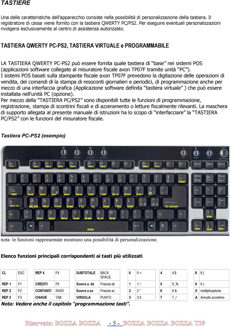 TASTIERA QWERTY PC-PS2, TASTIERA VIRTUALE e PROGRAMMABILE LA TASTIERA QWERTY PC-PS2 può essere fornita quale tastiera di base nei sistemi POS (applicazioni software collegate al misuratore fiscale