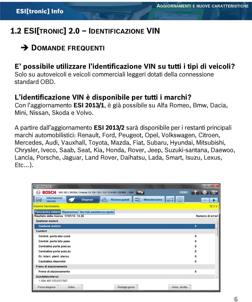 Con l aggiornamento ESI 2013/1, è già possibile su Alfa Romeo, Bmw, Dacia, Mini, Nissan, Skoda e Volvo.